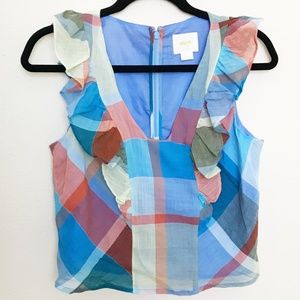 Anthropologie Maeve Plaid Ruffle Blouse